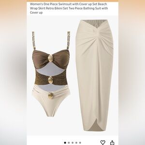 Brown and Cream One Piece Swimsuit with Cover Up